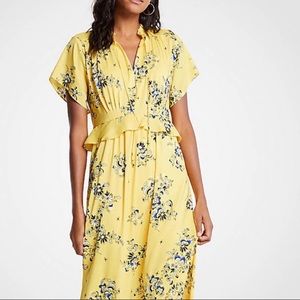 Ann Taylor Petite Floral Yellow and Blue Dress Size 0